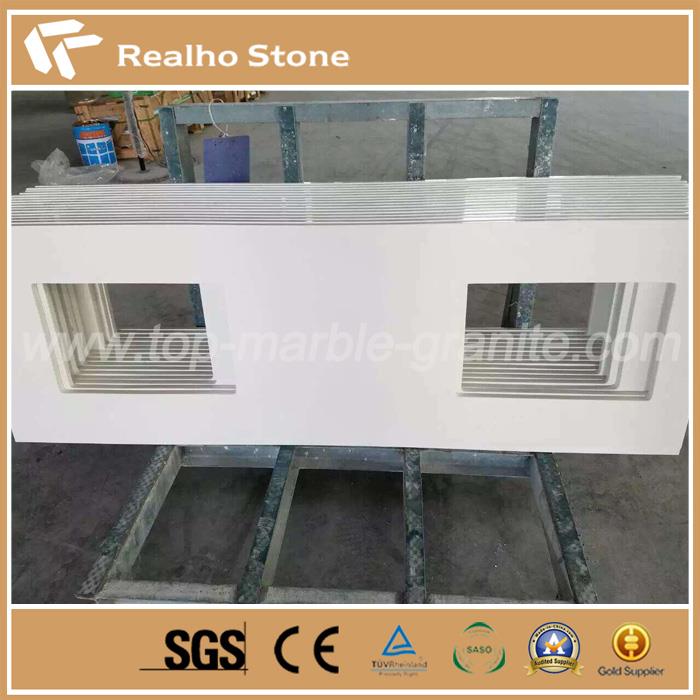 2 lavabo deliği ile beyaz kuvars makyaj üstleri White Quartz Vanity tops with 2 sink holes