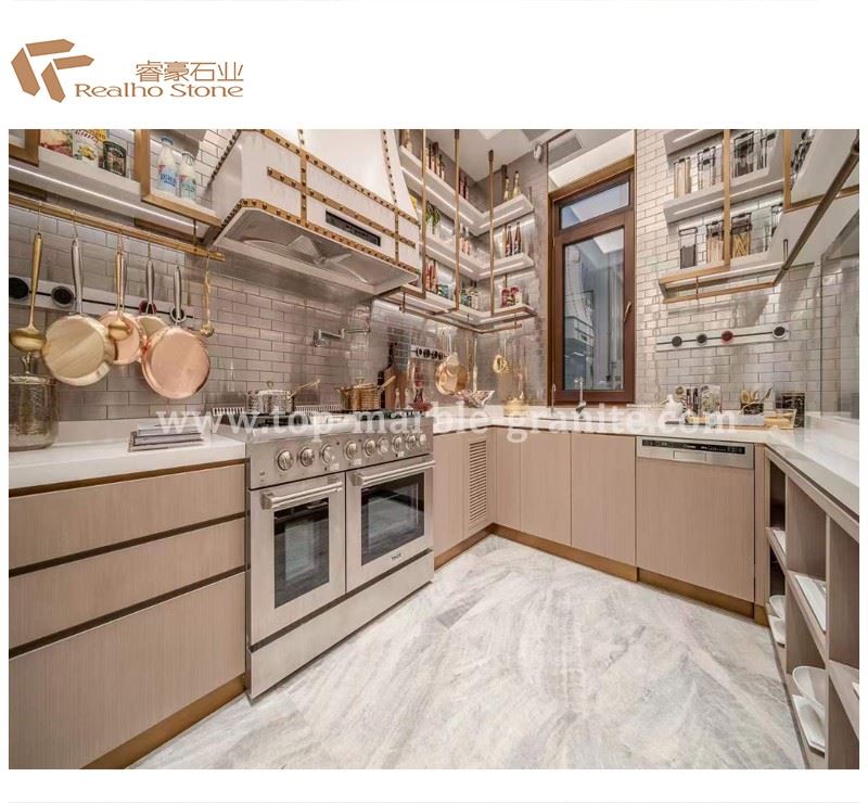 white marble tile kitchen floor