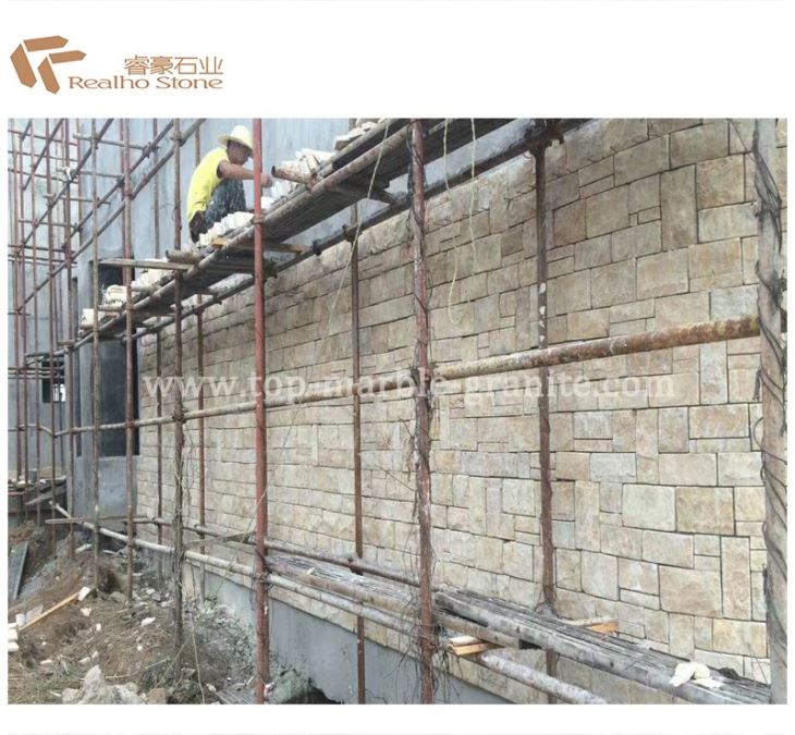 beige limestone wall project