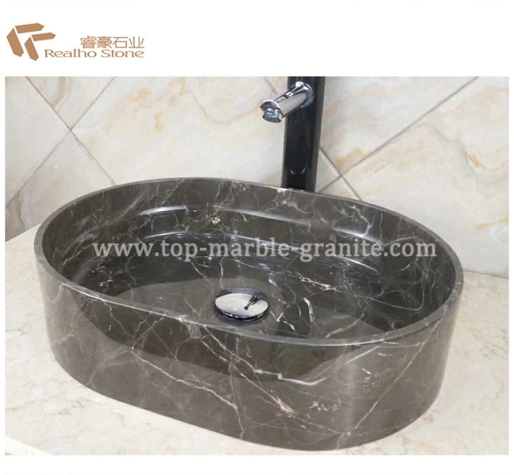 Beyaz Ve Gri Mermer Taş Lavabo Lavabo