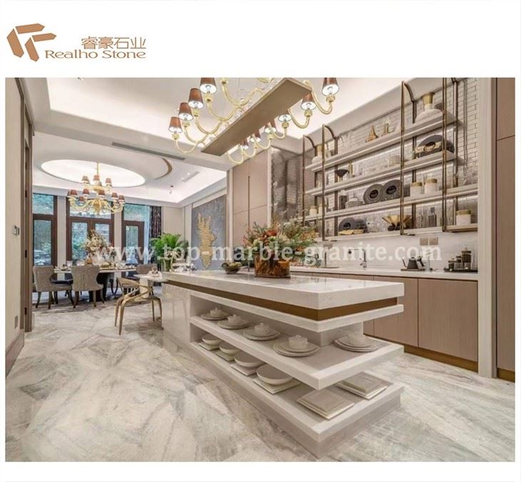 white marble floor kitchen