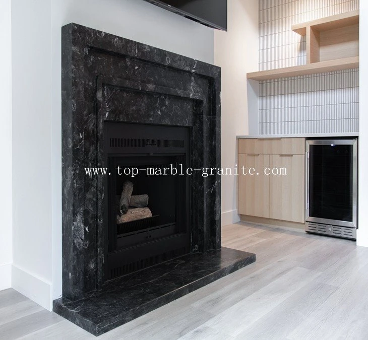 Black Stylish Marble Fireplace